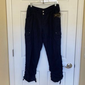 INC navy linen cargo adjustable length new pants